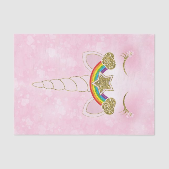 Papel De Seda Estrella del Arcoiris Oro del Corazón Rosa Unicorn (Anverso)