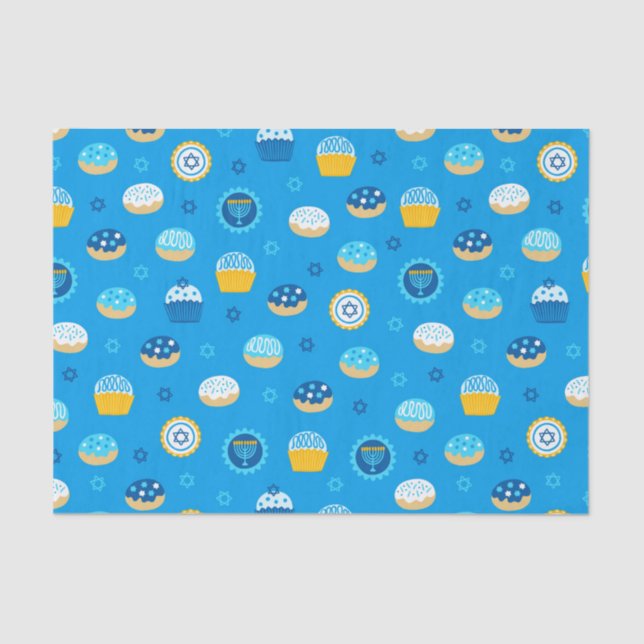 Papel De Seda Estrella judía de Chanukah Cupcakes Blue (Anverso)