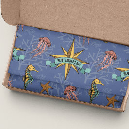 Papel De Seda Estrella Náutica Azul de la Marina Personalizado T