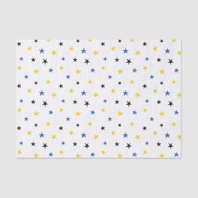 PAPEL DE SEDA ESTRELLAS AMARILLAS AZULES BLANCAS (Anverso)