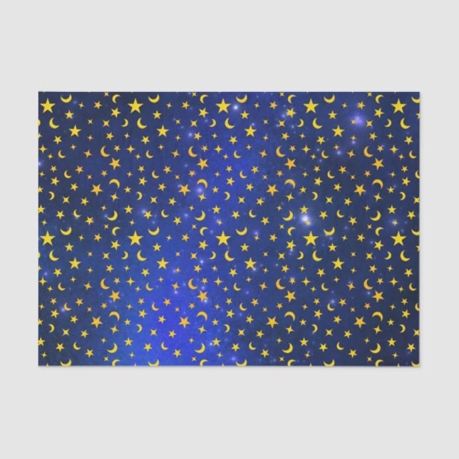 Papel De Seda Estrellas amarillas y galaxia azul (Anverso)