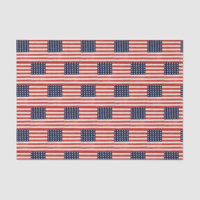 Papel De Seda Estrellas antiguas y banderas americanas (Anverso)