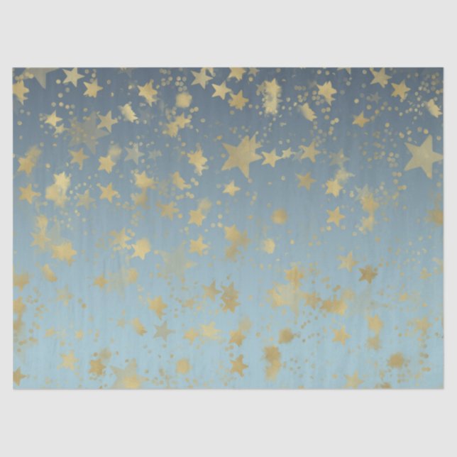 Papel De Seda Estrellas Aqua Blue Gold Ombre (Anverso)