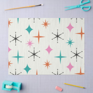 Papel De Seda Estrellas atómicas de mediados de siglo en rosa, a