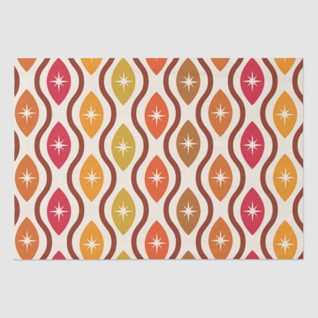 Papel De Seda Estrellas Atómicas Retro sobre patrón ogee de medi (Anverso)