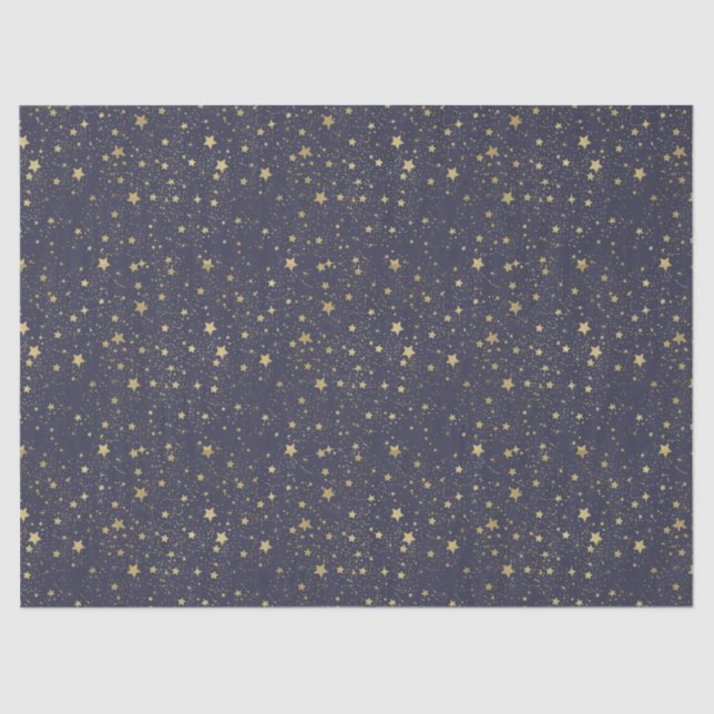 Papel De Seda Estrellas azules de la marina de oro dispersas (Anverso)