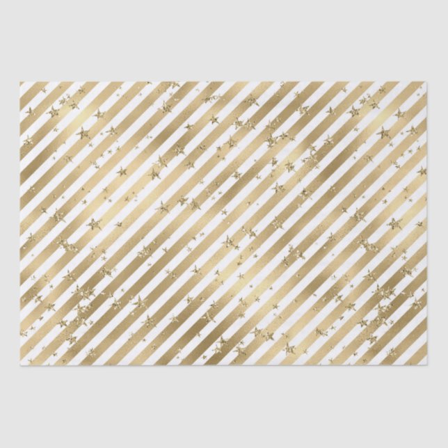 Papel De Seda Estrellas blancas de oro y rayas (Anverso)