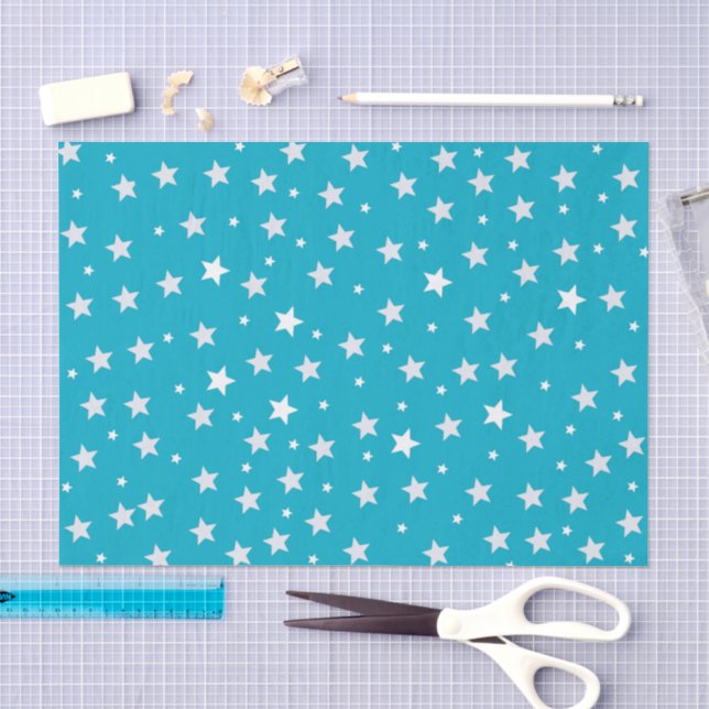 Papel De Seda Estrellas blancas en el patrón azul (Artesanía)