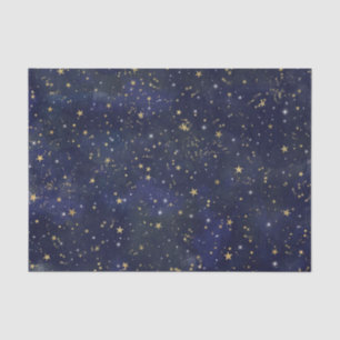 Papel De Seda Estrellas Celestiales Azul y Dorado Acuarela Capri
