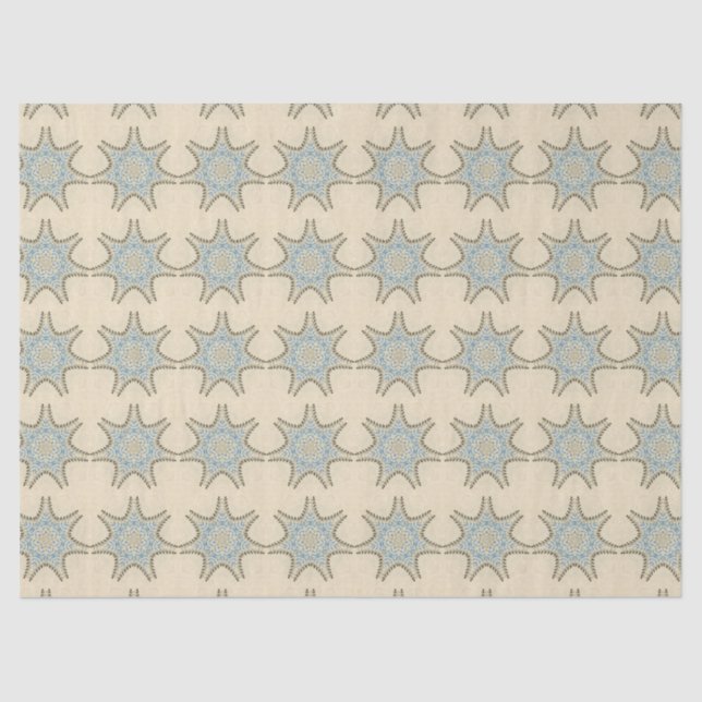 PAPEL DE SEDA ESTRELLAS CON FLORAL AZUL CREMOSO (Anverso)