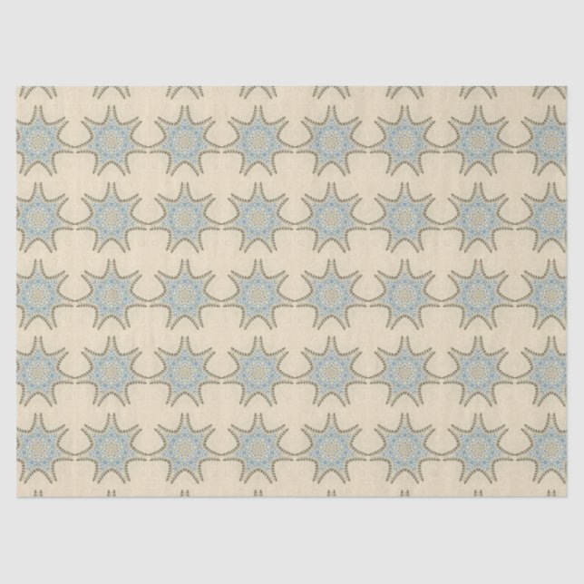 PAPEL DE SEDA ESTRELLAS CON FLORES AZULES DE CREMA (Anverso)