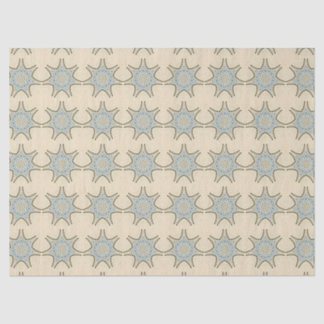 PAPEL DE SEDA ESTRELLAS CON FLORES DE AZUL CREMA (Anverso)