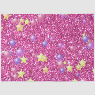 Papel De Seda Estrellas con purpurina brillante, rosa