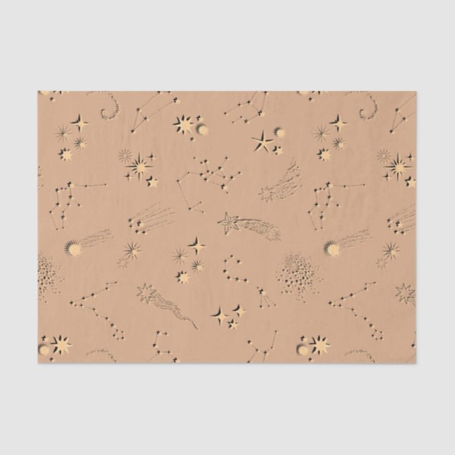 Papel De Seda estrellas constelaciones lunas beige 3D ilusión (Anverso)