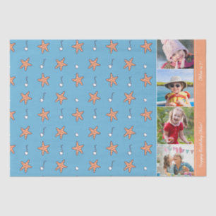 Papel De Seda Estrellas costeras y notas musicales Feliz cumplea