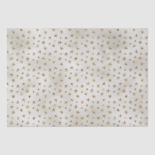 Papel De Seda Estrellas de esparkle Purpurina Pearl White Gold (Anverso)
