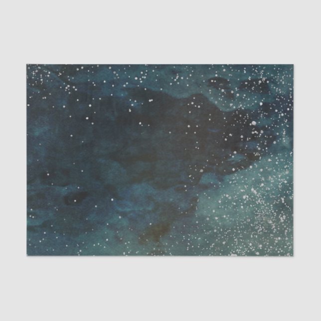 Papel De Seda Estrellas de galaxia azul verde (Anverso)