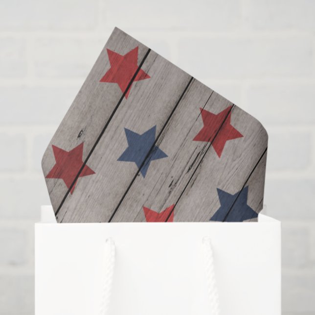 Papel De Seda Estrellas de madera rústicas patrióticas para fies (Bolsa de regalo)