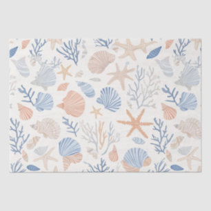 Papel De Seda Estrellas de Mar Caracoles de Mar Azul Melocotón C