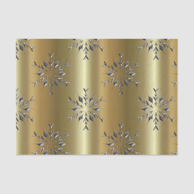 Papel De Seda Estrellas de Navidades plateados sobre el oro (Anverso)