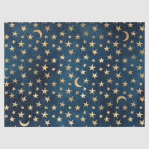 Papel De Seda Estrellas de oro y lunas en azul