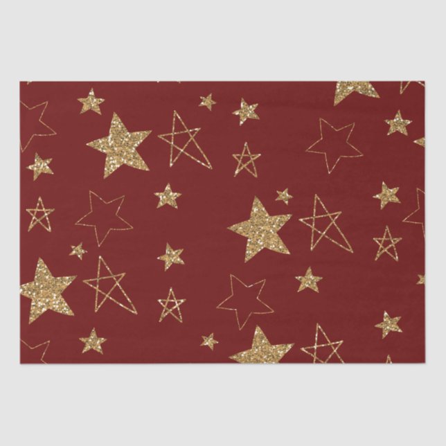 Papel De Seda Estrellas de Purpurina de oro rojo (Anverso)