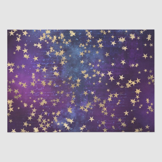 Papel De Seda Estrellas Doradas Celestiales sobre Fondo de Galax (Anverso)