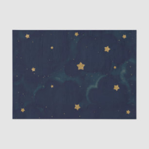 Papel De Seda Estrellas Doradas Cielo Nocturno Azul Oscuro Fiest