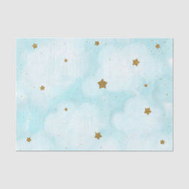 Papel De Seda Estrellas Doradas y Nubes de Cielo Azul Fiesta de