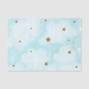 Papel De Seda Estrellas Doradas y Nubes de Cielo Azul Fiesta de 