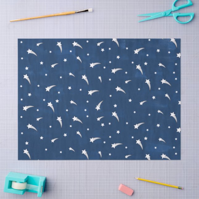 Papel De Seda Estrellas Fugaces Azul Marino Acuarela (Artesanía)