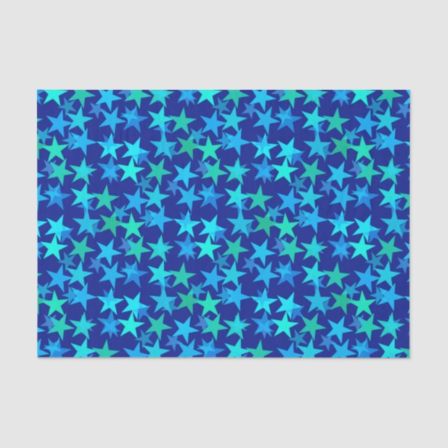 Papel De Seda Estrellas geométricas modernas, azul cobalto y tur (Anverso)