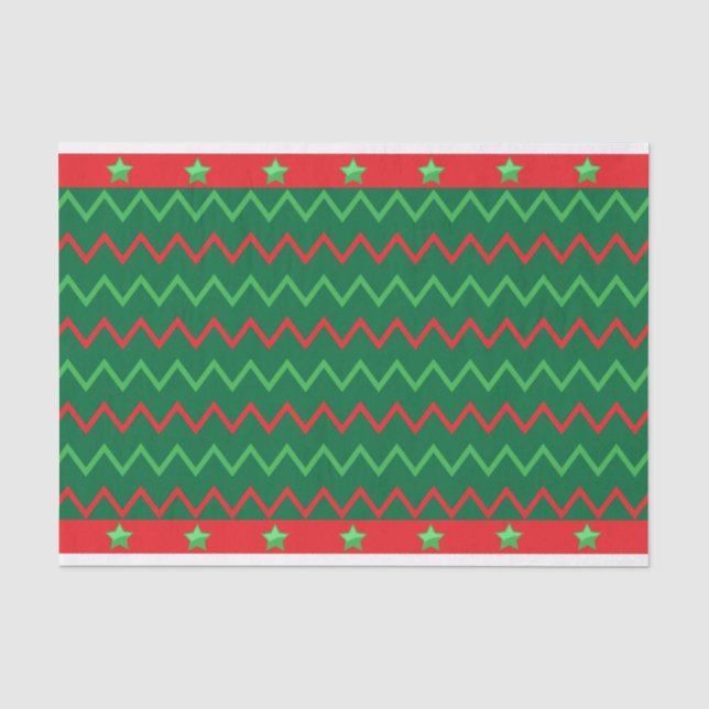 Papel De Seda Estrellas Rojas Y Zigzag Stripes navidades (Anverso)