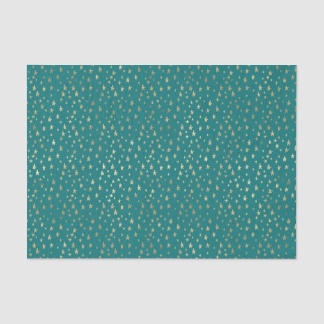 Papel De Seda Estrellas turquesas y doradas (Anverso)