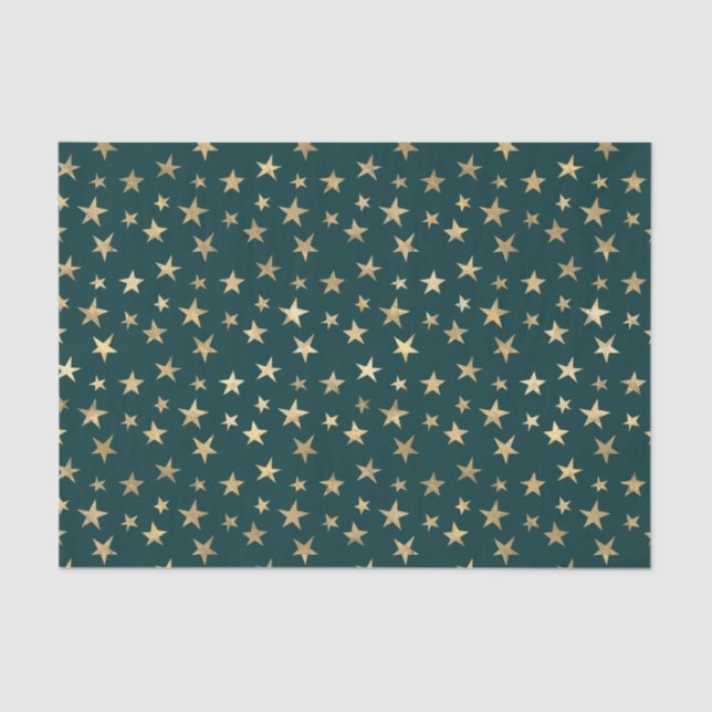Papel De Seda Estrellas verde azuladas y de oro (Anverso)