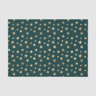 Papel De Seda Estrellas verde azulado y doradas