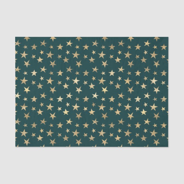 Papel De Seda Estrellas verde azulado y doradas (Anverso)