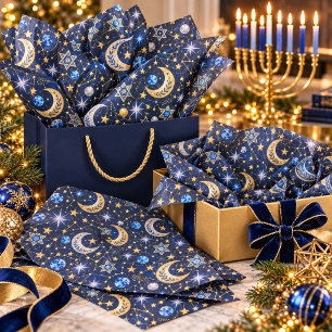 Papel De Seda Estrellas y lunas celestiales de Hanukkah de media