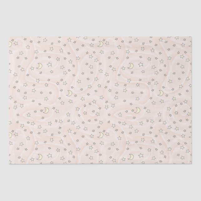 Papel De Seda Estrellas y lunas de Naranja Swirly Pastel (Anverso)