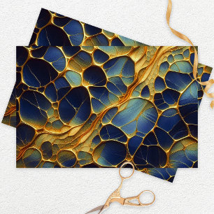 Papel De Seda Estructura Orgánica Artística Abstracta Azul y Dor