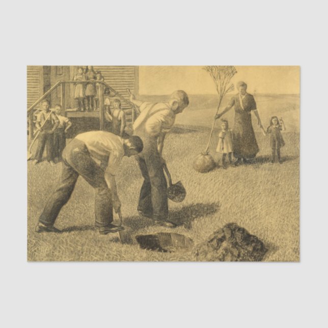 Papel De Seda Estudio para el Grupo de Plantación de Árboles, 19 (Anverso)