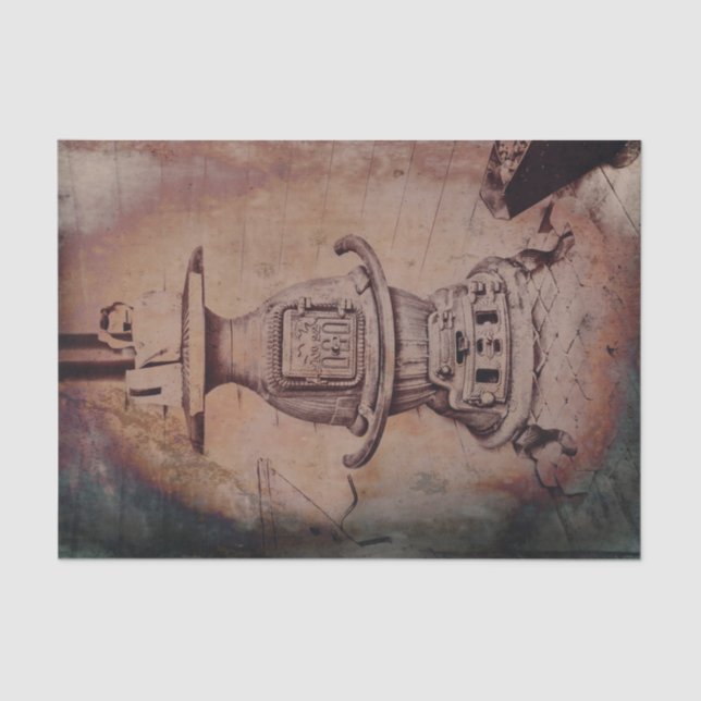 Papel De Seda Estufa de madera marrón rústica antigua vintage (Anverso)