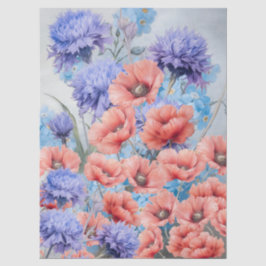 Papel De Seda Etéreo Red Poppies & Purple Flowers Decoupage