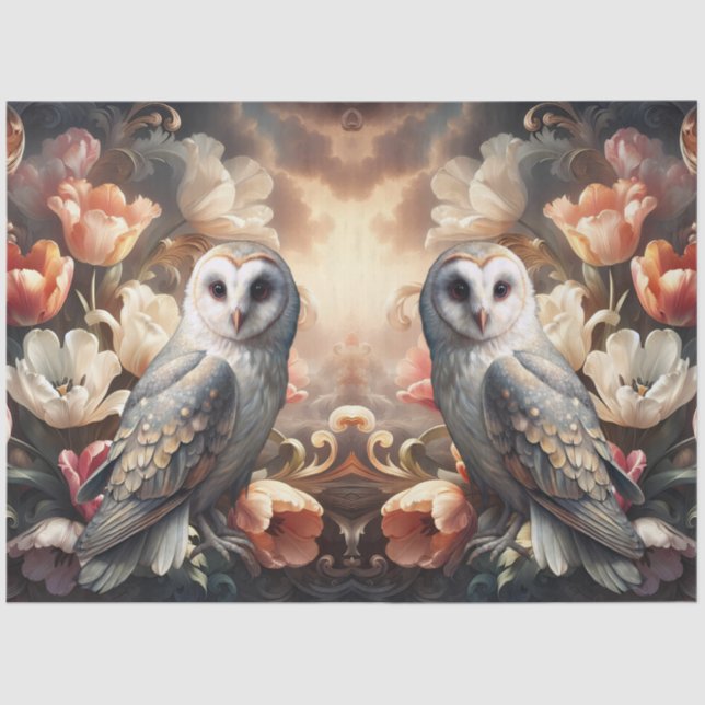 Papel De Seda Ethereal Baroque Florals & Owls Decoupage Paper (Anverso)