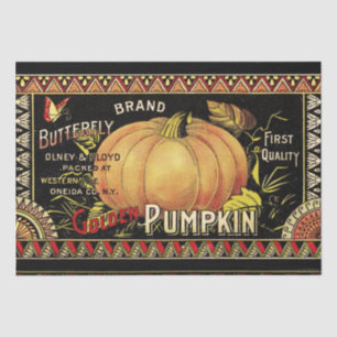Papel De Seda Etiqueta de Caja de Calabaza Dorada Vintage: Otoño
