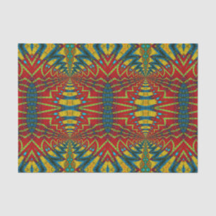 Papel De Seda Étnica tribal de color azul geométrico rojo y amar