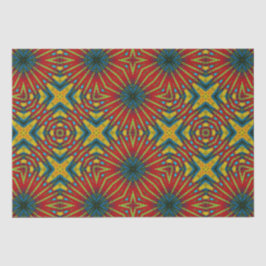 Papel De Seda Étnica tribal de color azul geométrico rojo y amar