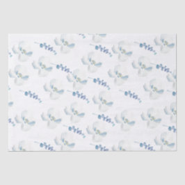 Papel De Seda Eucalipto Floral Azul Blanco