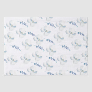 Papel De Seda Eucalipto Floral Azul Blanco