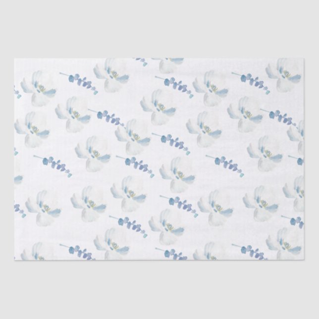 Papel De Seda Eucalipto Floral Azul Blanco (Anverso)